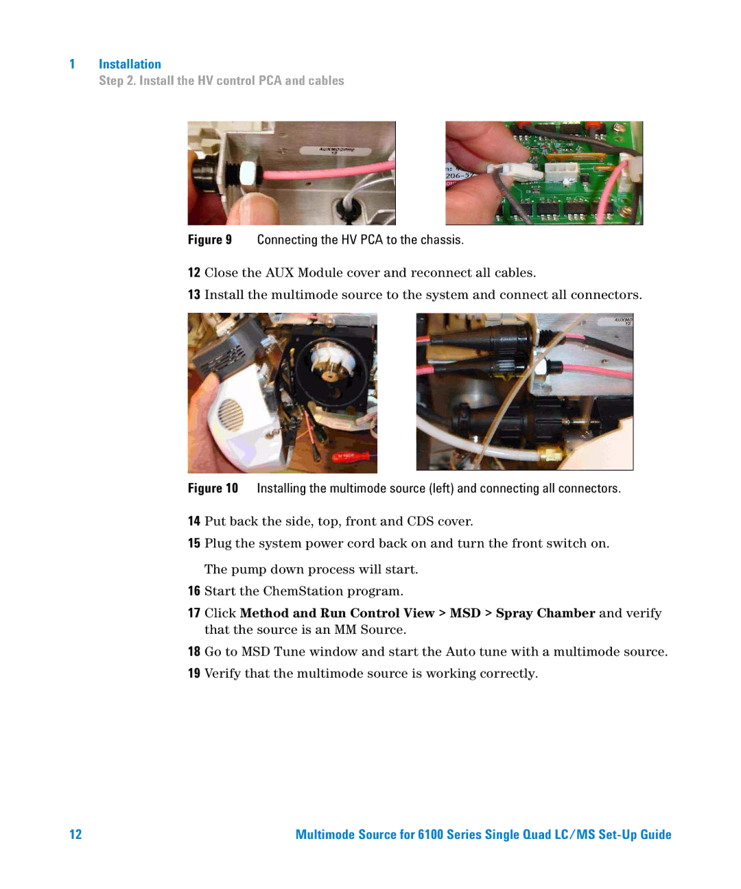 Agilent Technologies G1978B setup guide Connecting the HV PCA to the chassis 