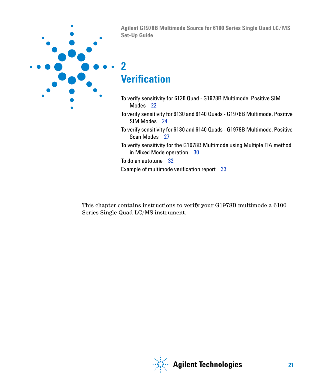 Agilent Technologies G1978B setup guide Verification 