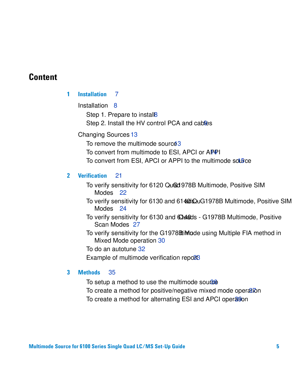 Agilent Technologies G1978B setup guide Content 