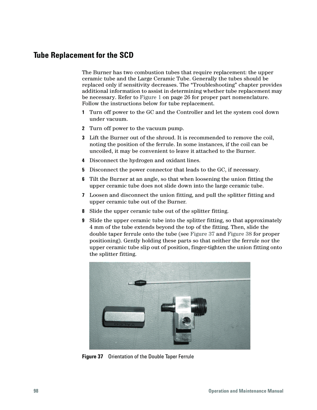 Agilent Technologies G6600-90006 manual Tube Replacement for the SCD, Orientation of the Double Taper Ferrule 