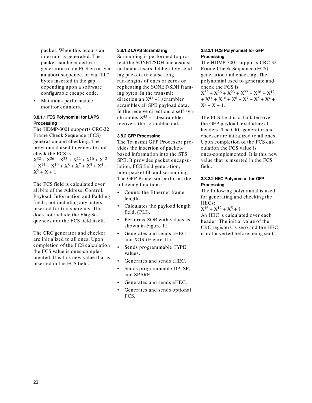 Agilent Technologies HDMP-3001 manual FCS Polynomial for Laps Processing, Laps Scrambling, GFP Processing 