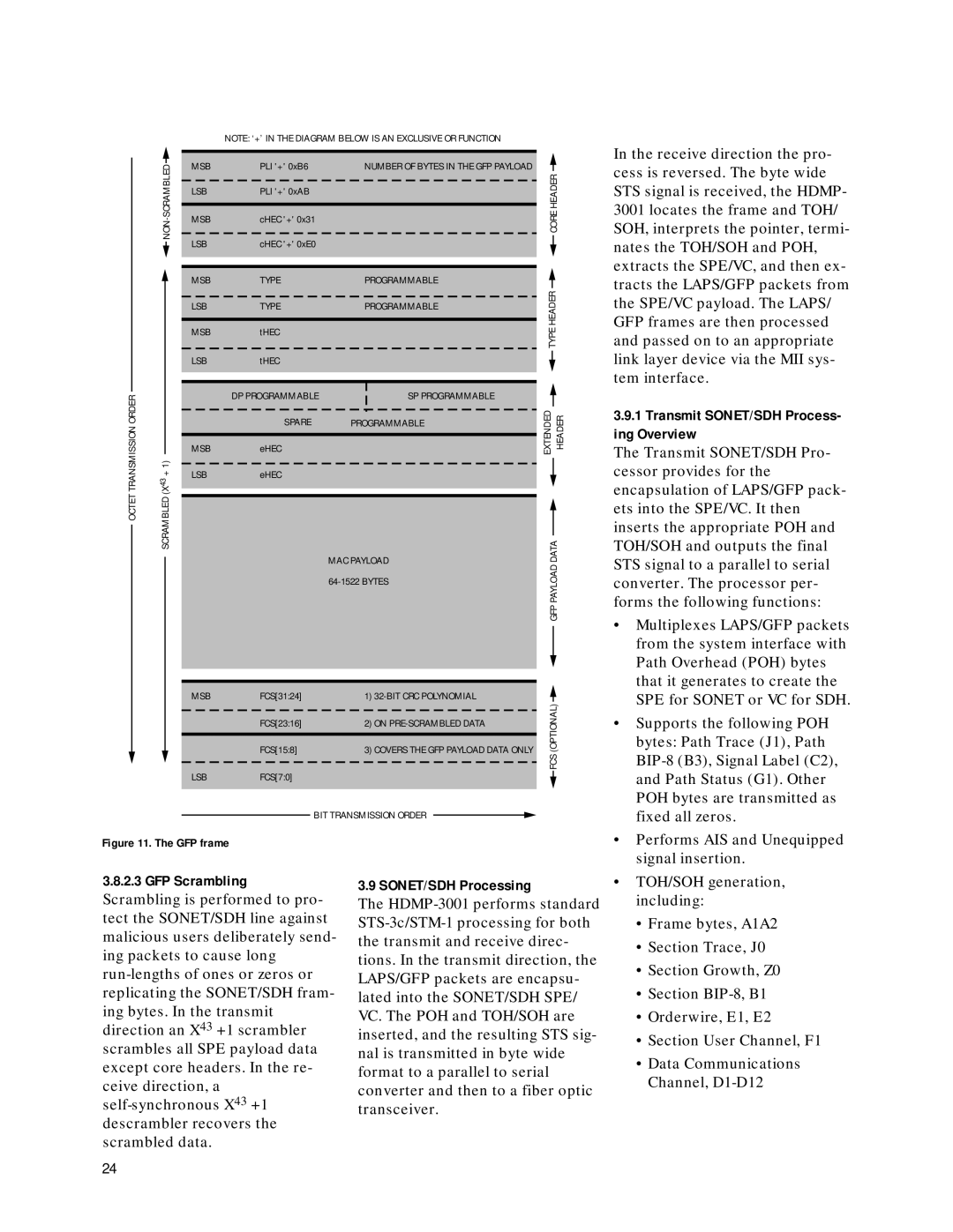 Agilent Technologies HDMP-3001 manual GFP Scrambling, SONET/SDH Processing 