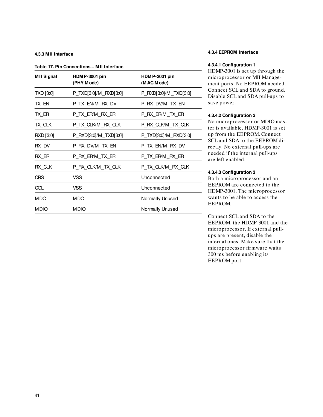 Agilent Technologies HDMP-3001 manual Col Vss, Eeprom Interface Configuration 