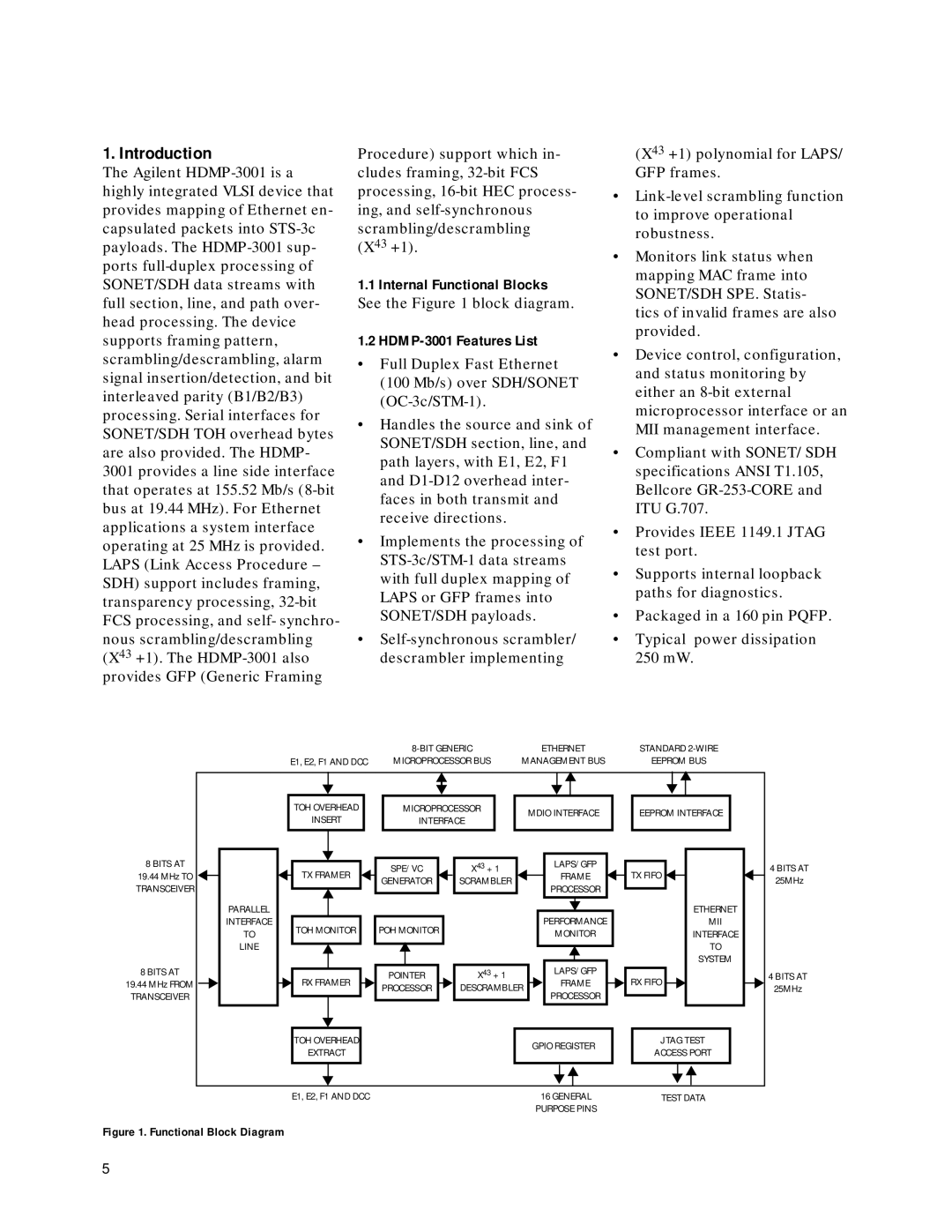 Agilent Technologies manual Internal Functional Blocks, See the block diagram, HDMP-3001 Features List 