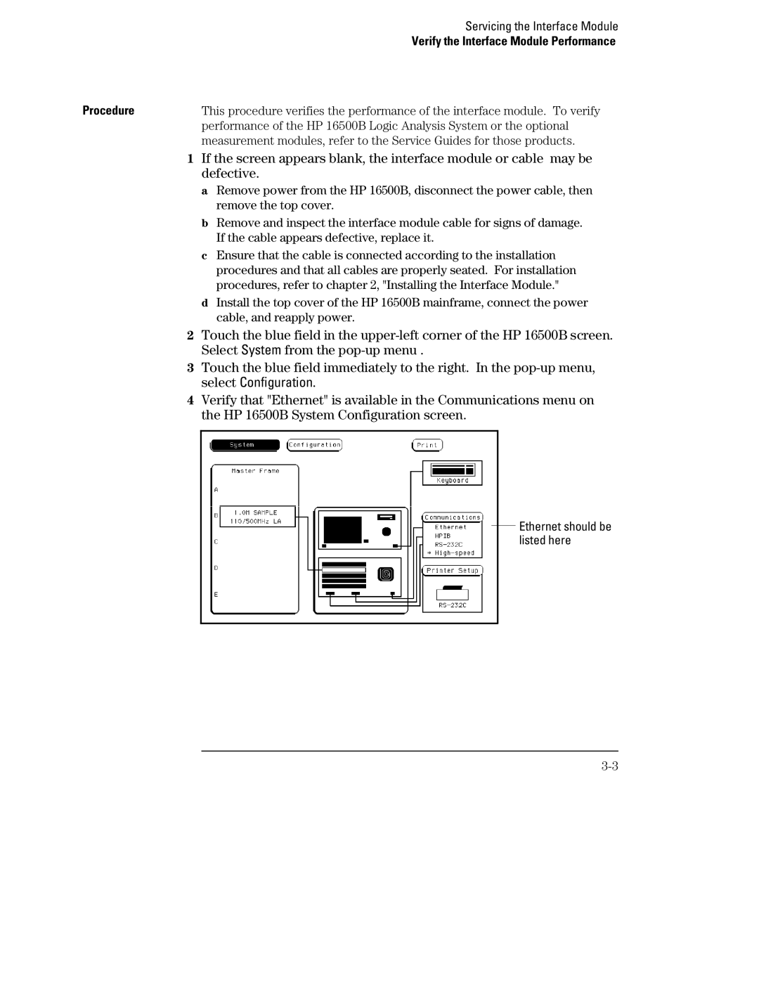 Agilent Technologies HP 16505A, HP 16500B, HP 16500H manual Verify the Interface Module Performance Procedure 