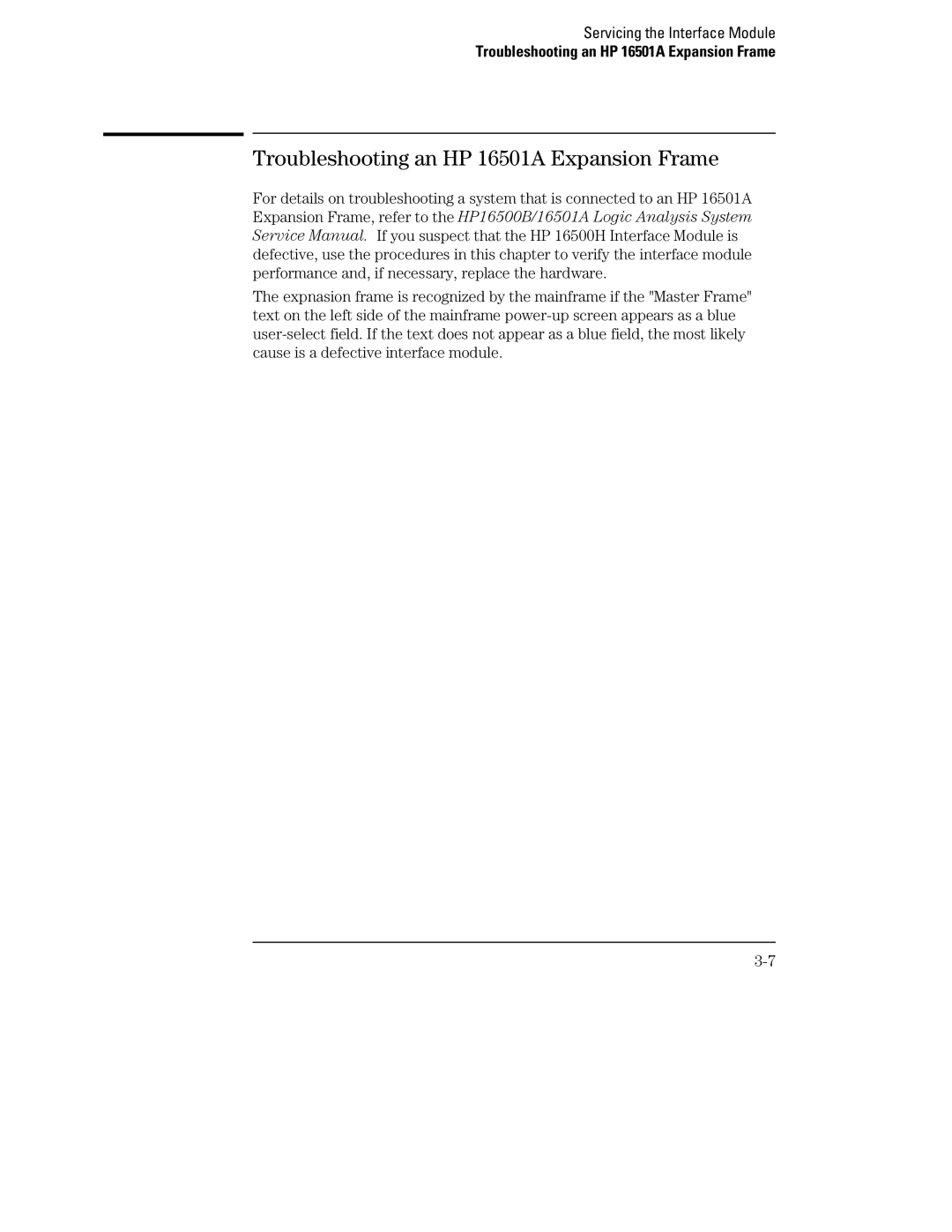 Agilent Technologies HP 16505A, HP 16500B, HP 16500H manual Troubleshooting an HP 16501A Expansion Frame 