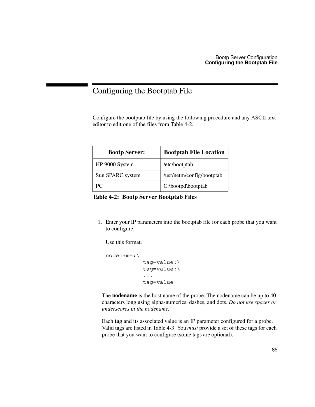 Agilent Technologies J3916A manual Configuring the Bootptab File, Bootp Server Bootptab File Location 