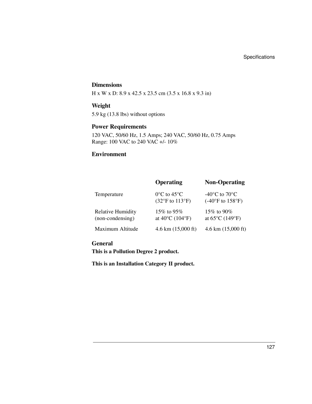 Agilent Technologies J3916A manual Dimensions, Weight, Power Requirements, Environment Operating Non-Operating, General 