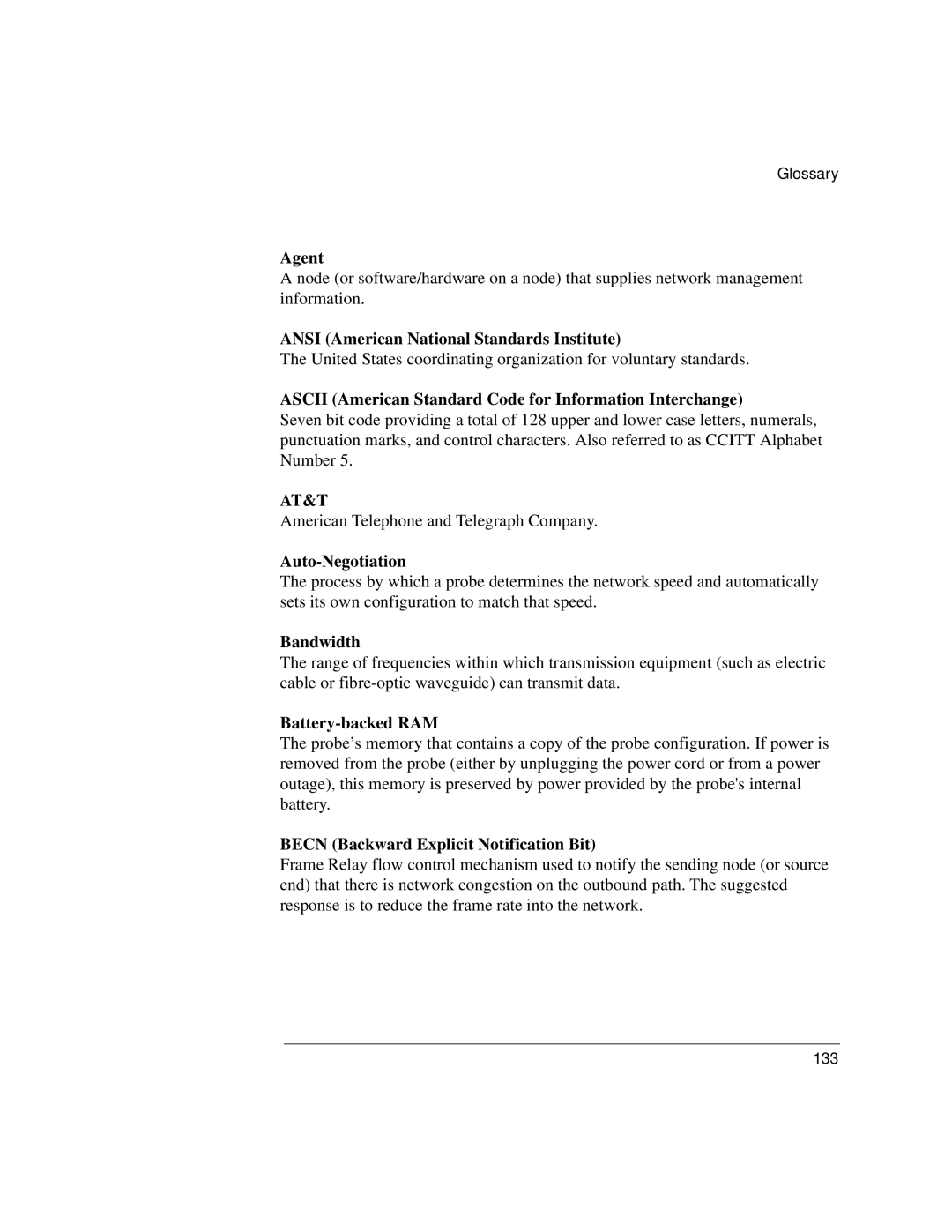 Agilent Technologies J3916A manual Agent, Ansi American National Standards Institute, Auto-Negotiation, Bandwidth 