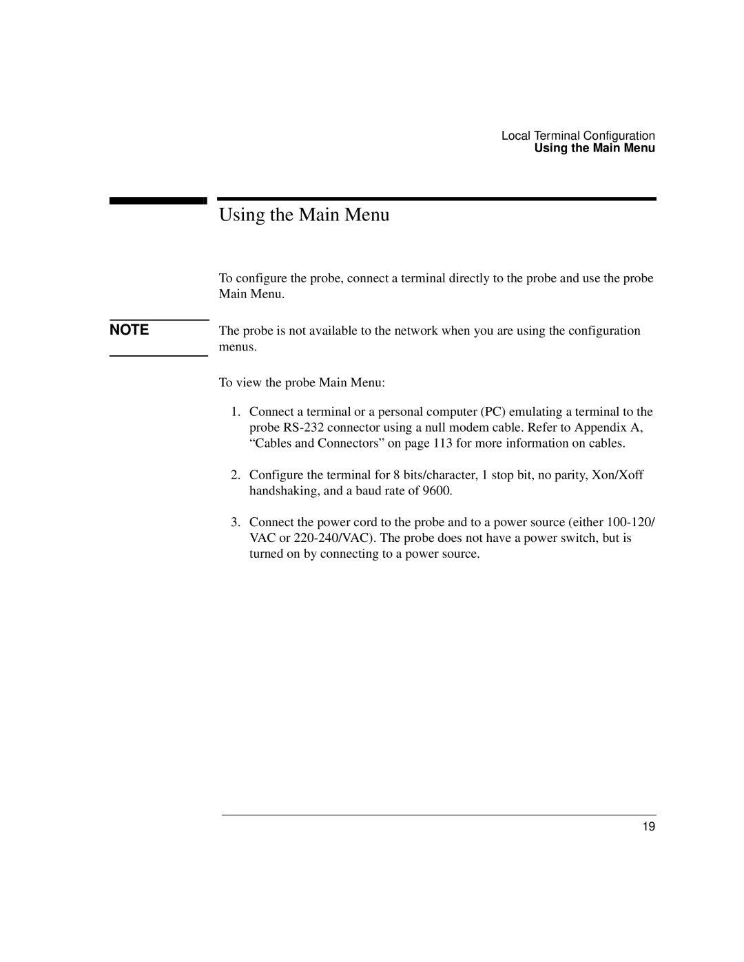 Agilent Technologies J3916A manual Using the Main Menu 