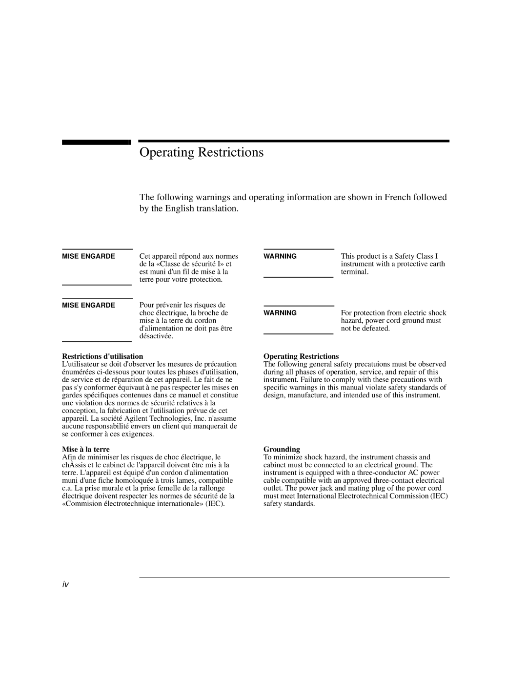 Agilent Technologies J3916A manual Operating Restrictions, Restrictions dutilisation 