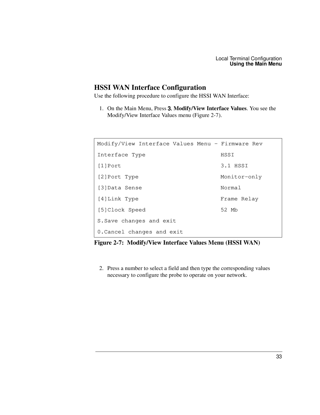 Agilent Technologies J3916A manual Hssi WAN Interface Configuration, Modify/View Interface Values Menu Hssi WAN 