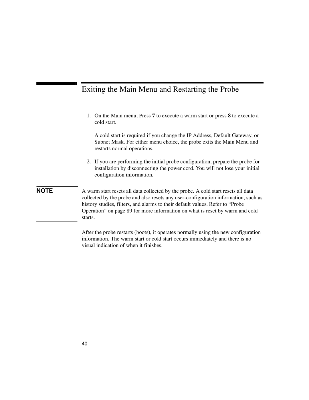 Agilent Technologies J3916A manual Exiting the Main Menu and Restarting the Probe 