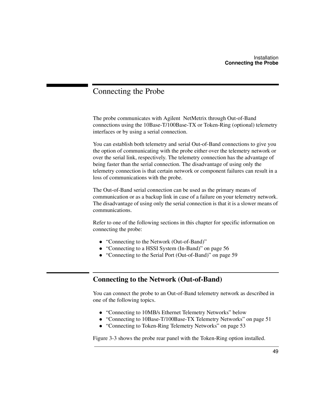 Agilent Technologies J3916A manual Connecting the Probe, Connecting to the Network Out-of-Band 