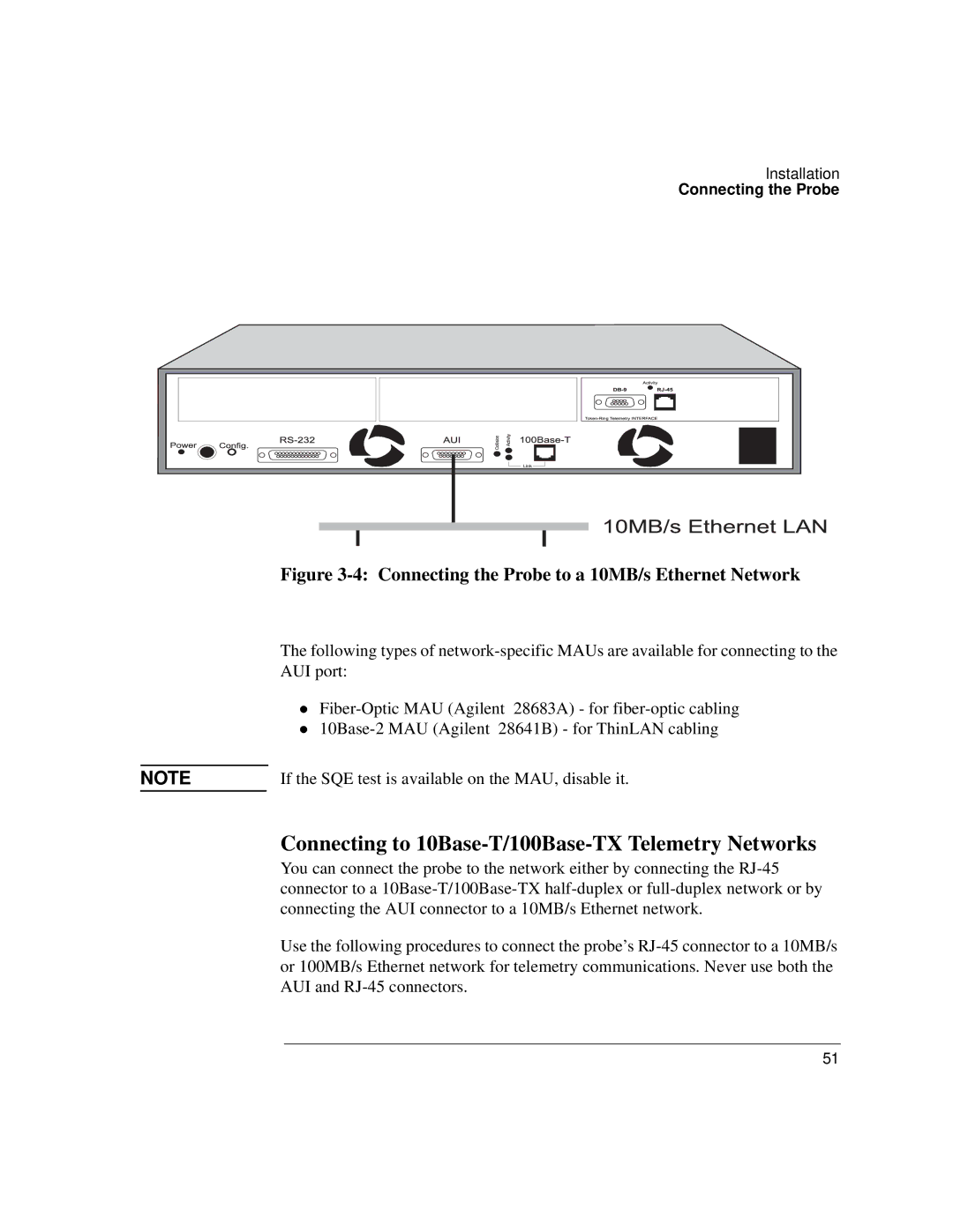 Agilent Technologies J3916A manual Connecting to 10Base-T/100Base-TX Telemetry Networks 