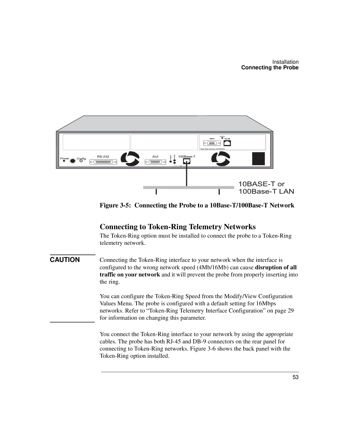 Agilent Technologies J3916A manual Connecting to Token-Ring Telemetry Networks 