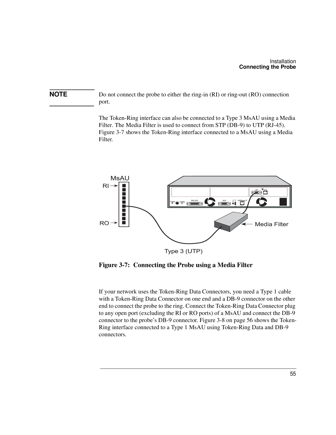 Agilent Technologies J3916A manual Connecting the Probe using a Media Filter 