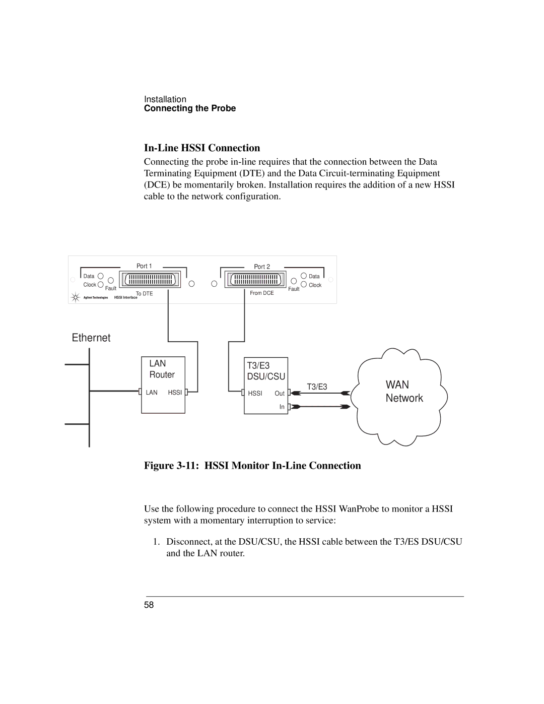 Agilent Technologies J3916A manual In-Line Hssi Connection, Hssi Monitor In-Line Connection 