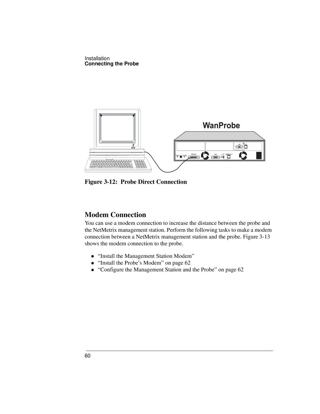 Agilent Technologies J3916A manual Modem Connection, Probe Direct Connection 