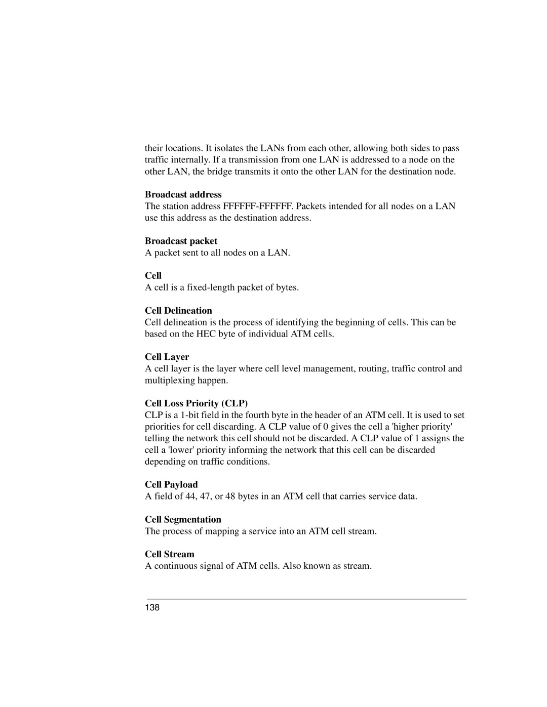 Agilent Technologies J3919A Broadcast address, Broadcast packet, Cell Delineation, Cell Layer, Cell Loss Priority CLP 