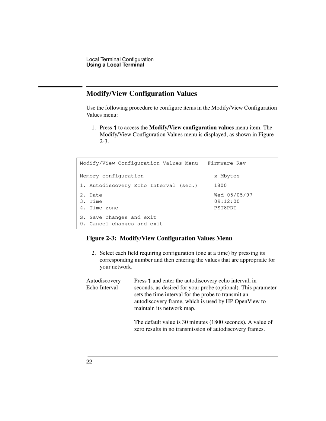 Agilent Technologies J3919A, J3972A manual Modify/View Configuration Values Menu 