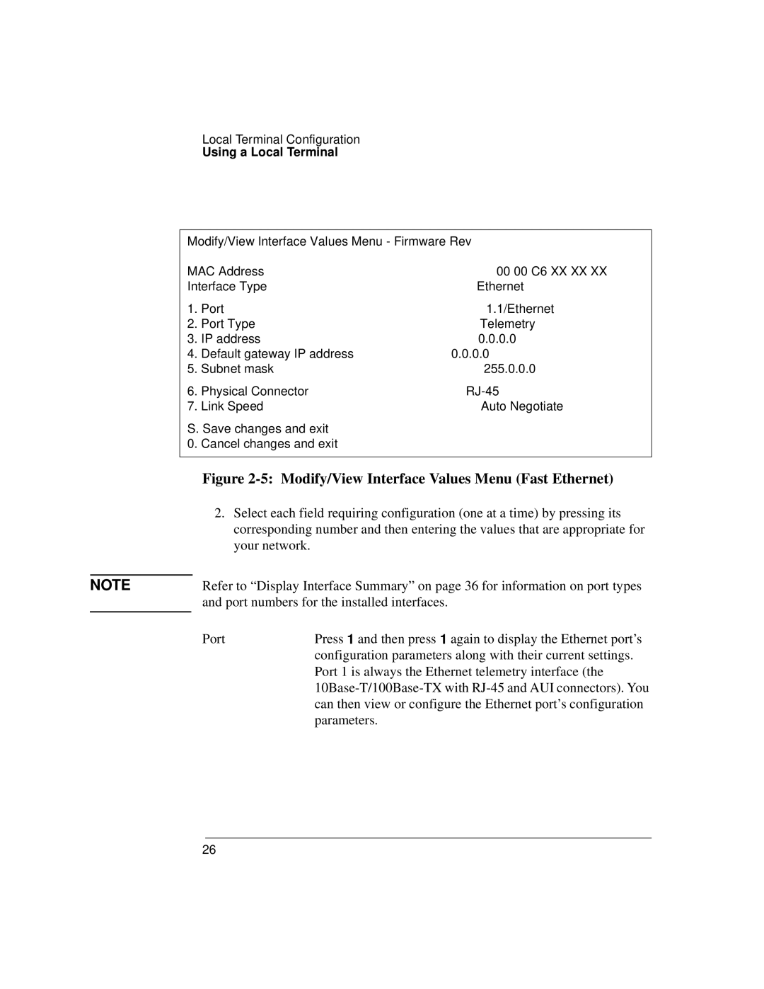 Agilent Technologies J3919A, J3972A manual Modify/View Interface Values Menu Fast Ethernet 