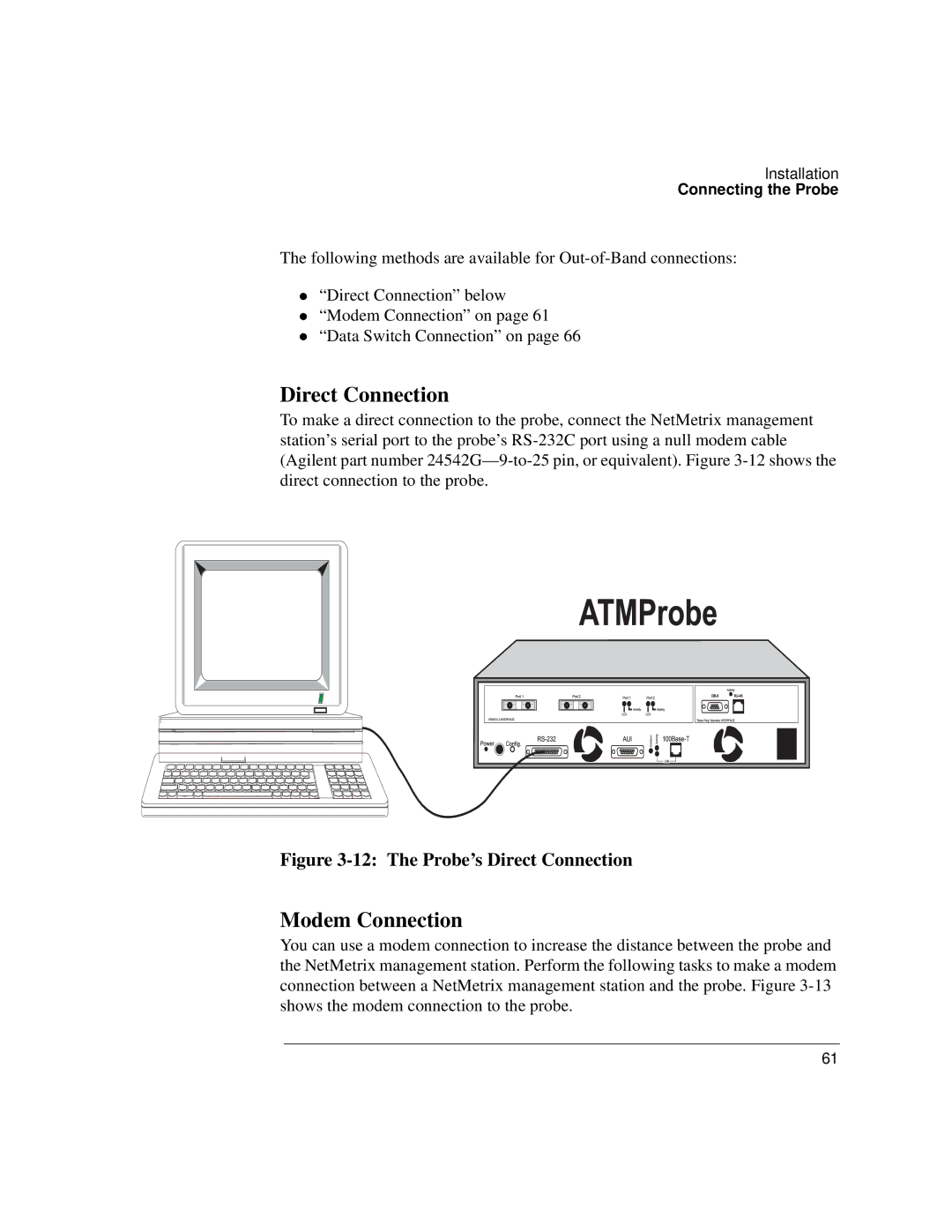 Agilent Technologies J3972A, J3919A manual Direct Connection, Modem Connection 