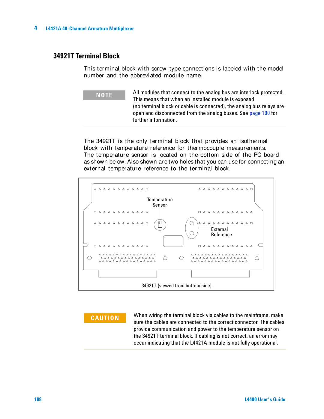 Agilent Technologies L4400 34921T Terminal Block, This means that when an installed module is exposed, Further information 