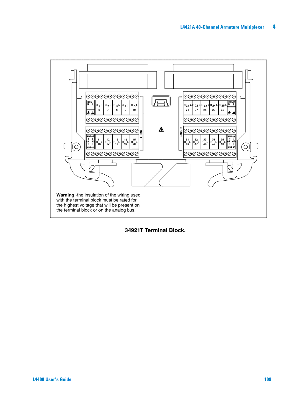 Agilent Technologies L4400 manual 34921T Terminal Block 