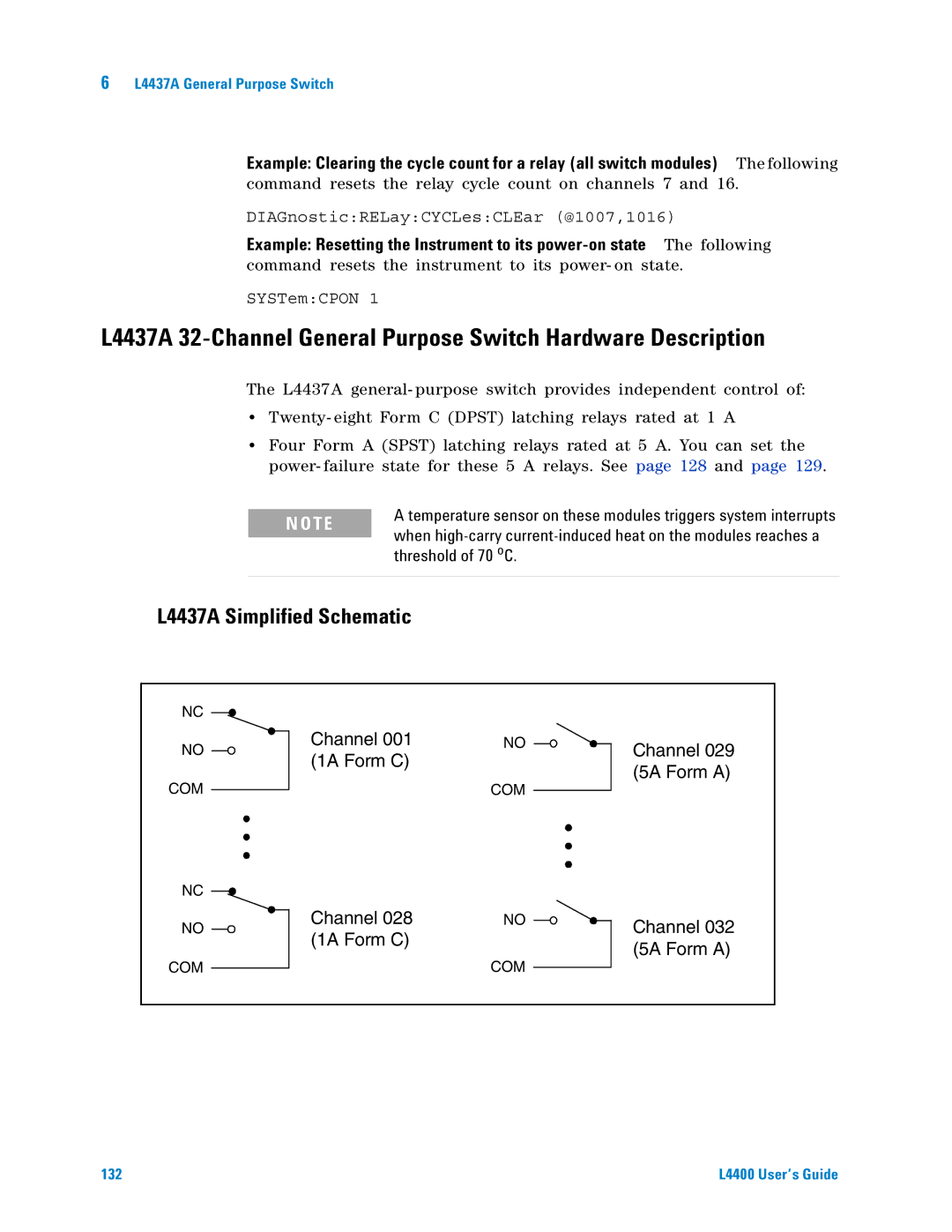 Agilent Technologies L4400 manual L4437A Simplified Schematic, Threshold of 70 oC 