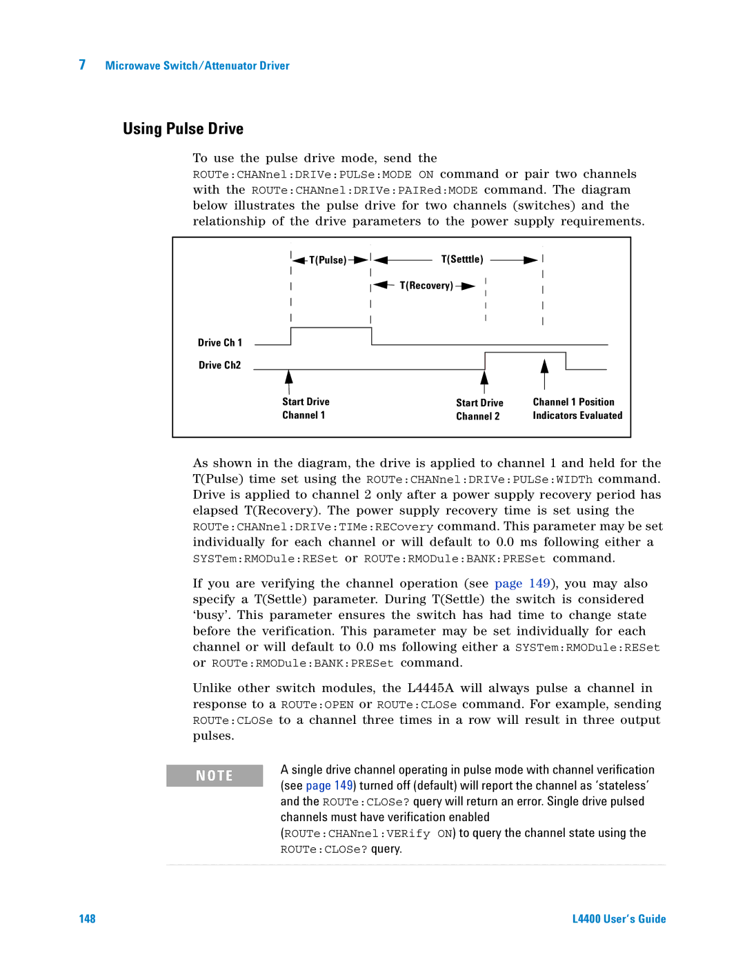 Agilent Technologies L4400 manual Using Pulse Drive, Channels must have verification enabled 