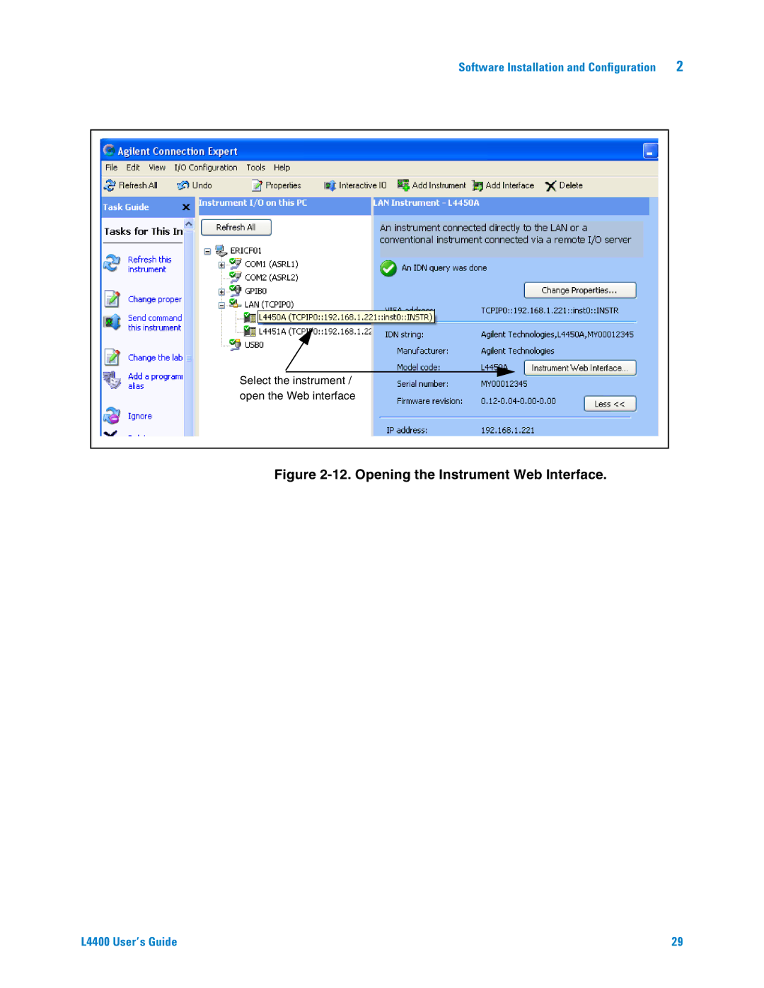 Agilent Technologies L4400 manual Opening the Instrument Web Interface 