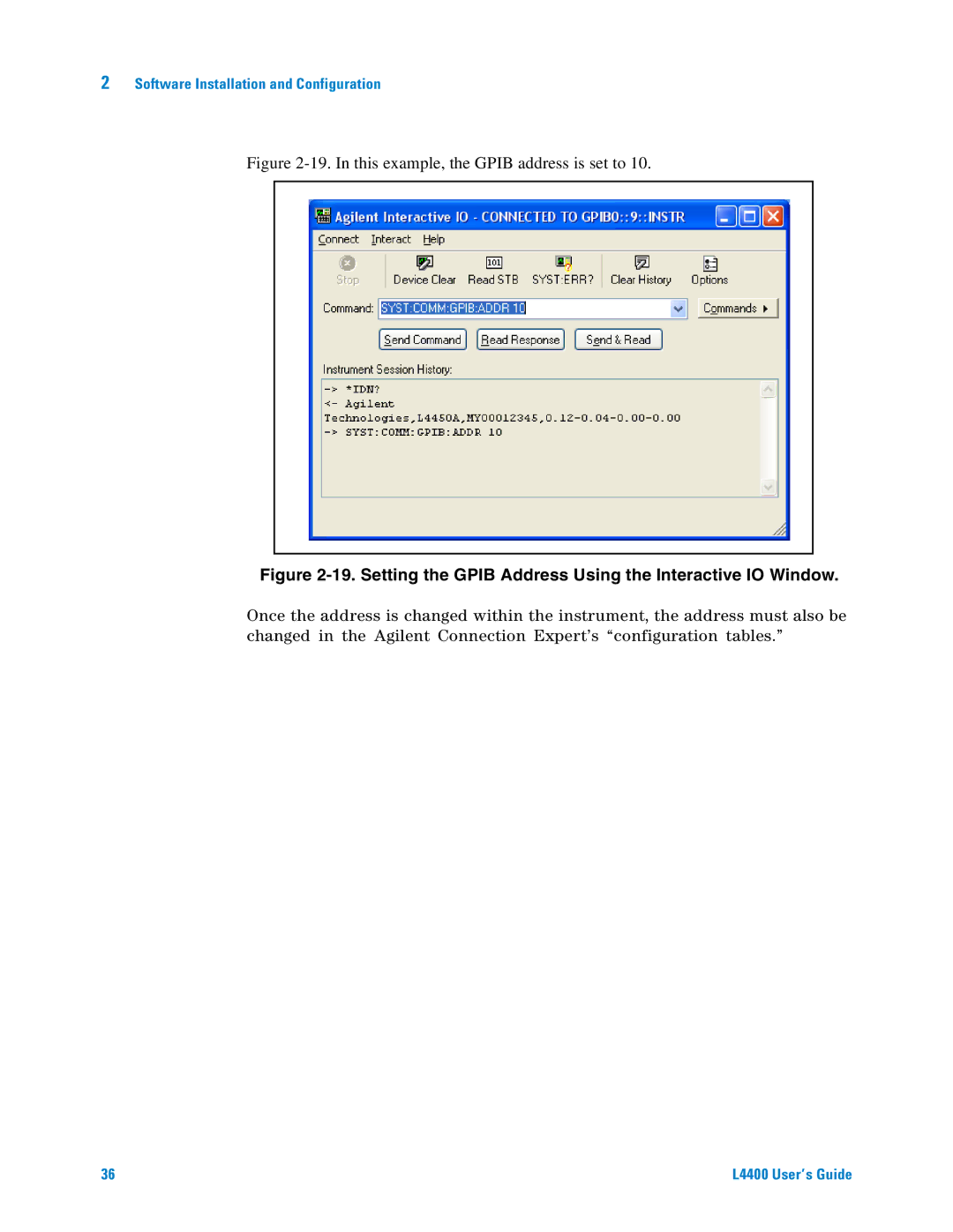 Agilent Technologies L4400 manual Setting the Gpib Address Using the Interactive IO Window 