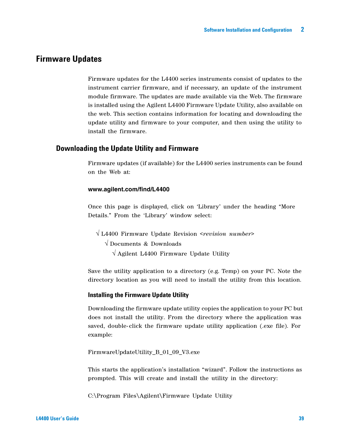 Agilent Technologies L4400 manual Firmware Updates, Downloading the Update Utility and Firmware 