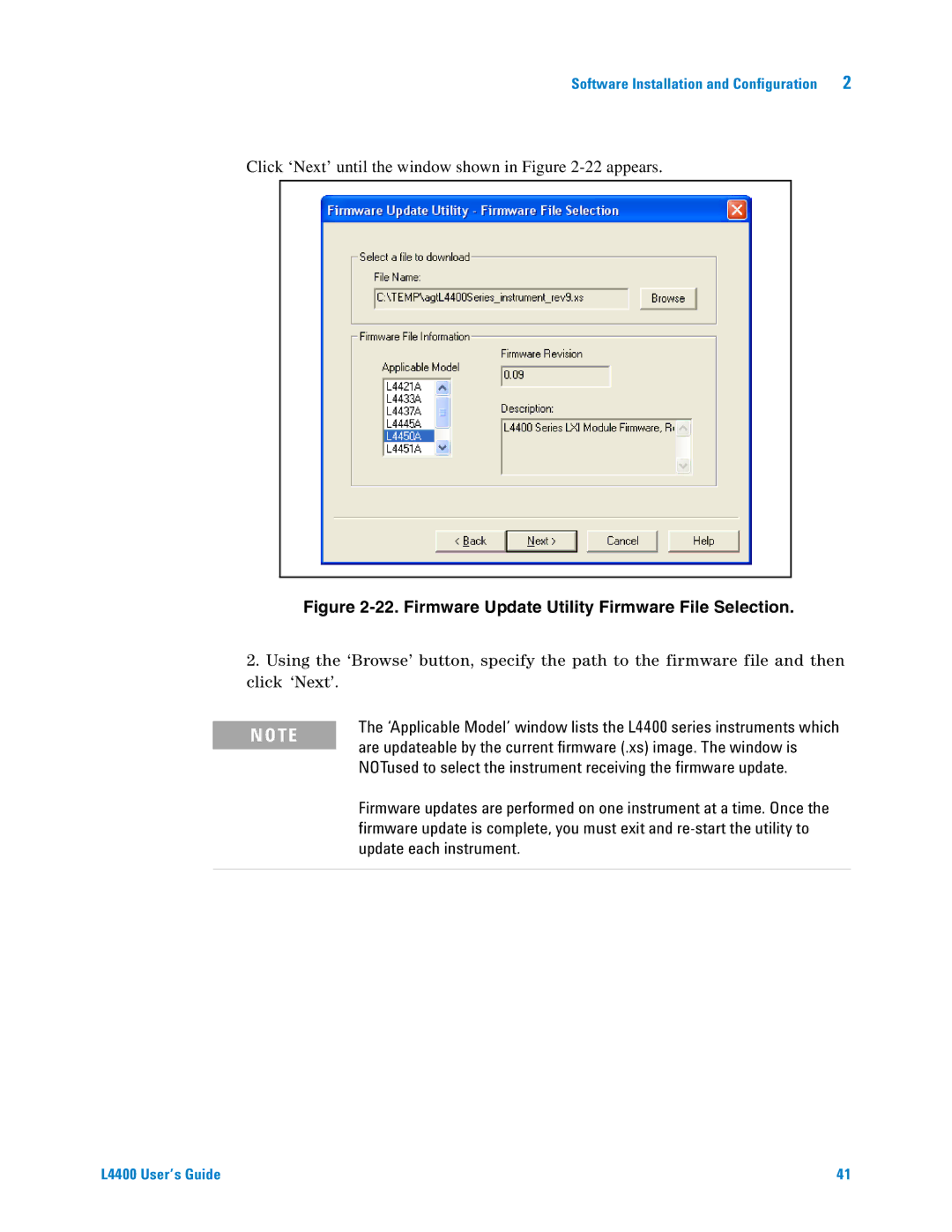 Agilent Technologies L4400 manual Firmware Update Utility Firmware File Selection, Update each instrument 