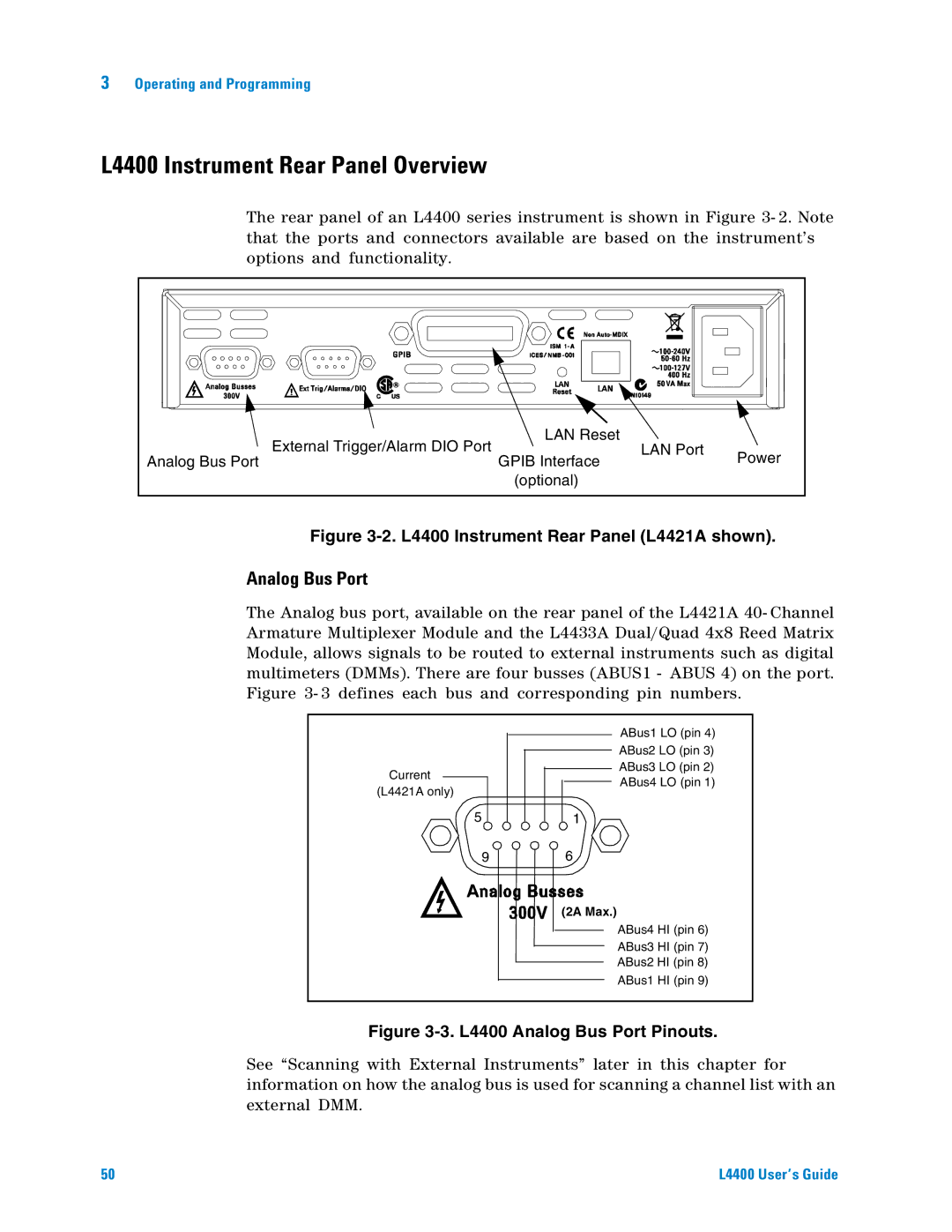 Agilent Technologies manual L4400 Instrument Rear Panel Overview, Analog Bus Port 