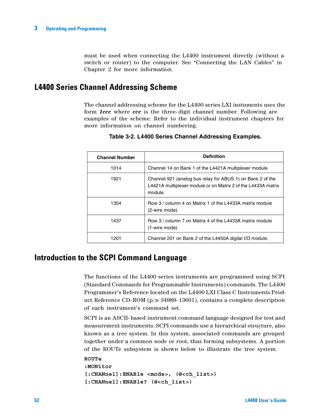 Agilent Technologies manual L4400 Series Channel Addressing Scheme, Introduction to the Scpi Command Language 