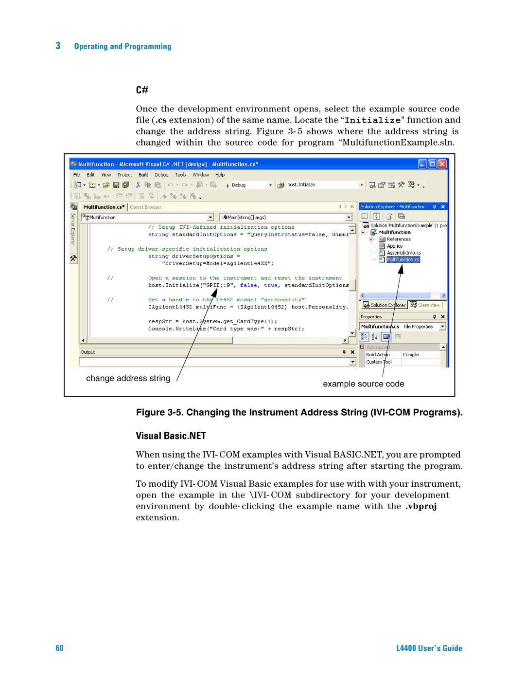 Agilent Technologies L4400 manual Visual Basic.NET, Changing the Instrument Address String IVI-COM Programs 