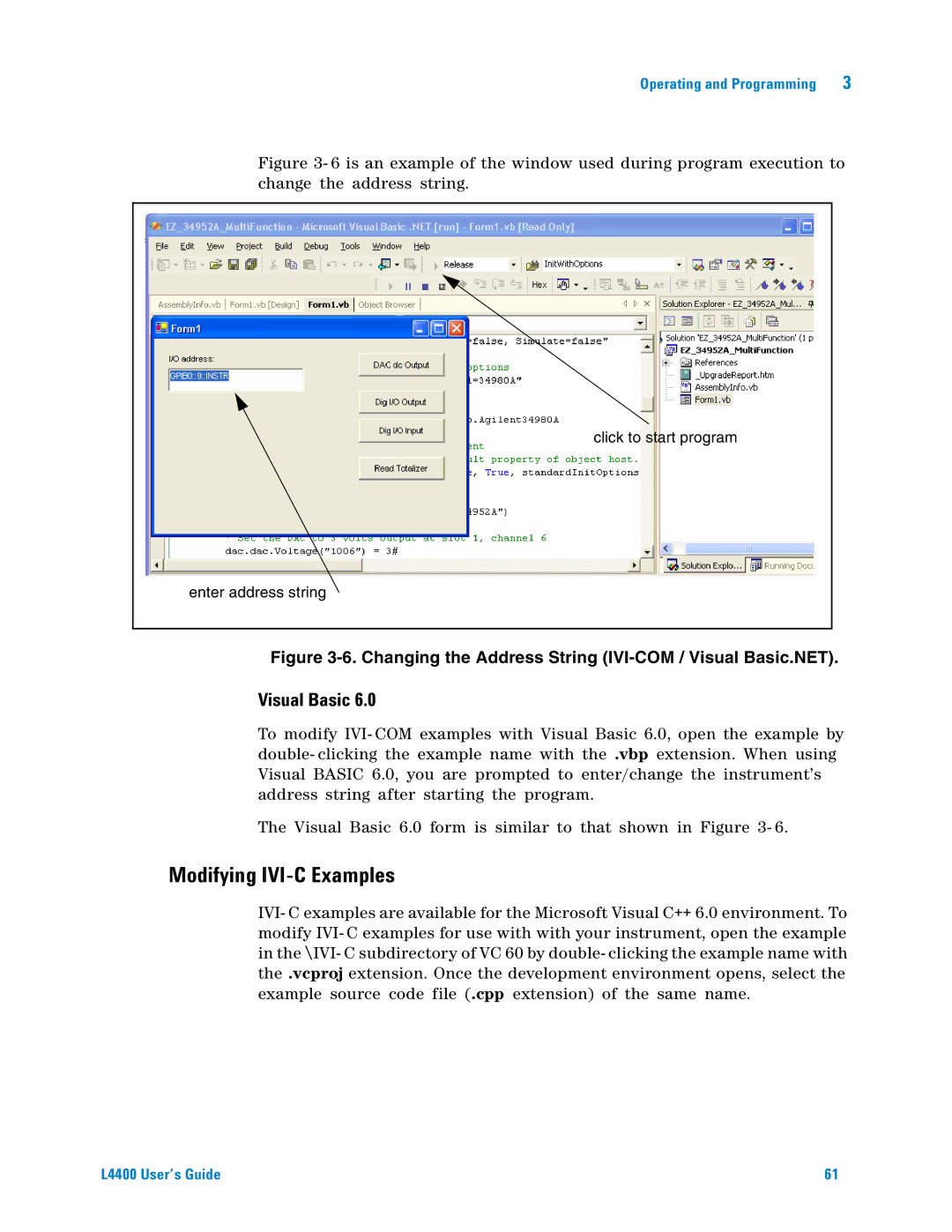 Agilent Technologies L4400 manual Modifying IVI-C Examples, Visual Basic 