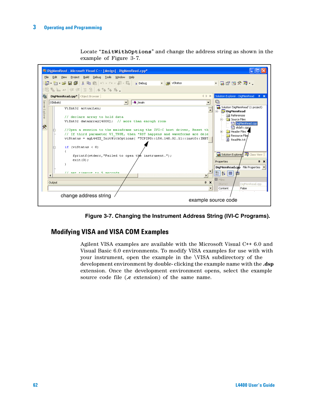 Agilent Technologies L4400 Modifying Visa and Visa COM Examples, Changing the Instrument Address String IVI-C Programs 