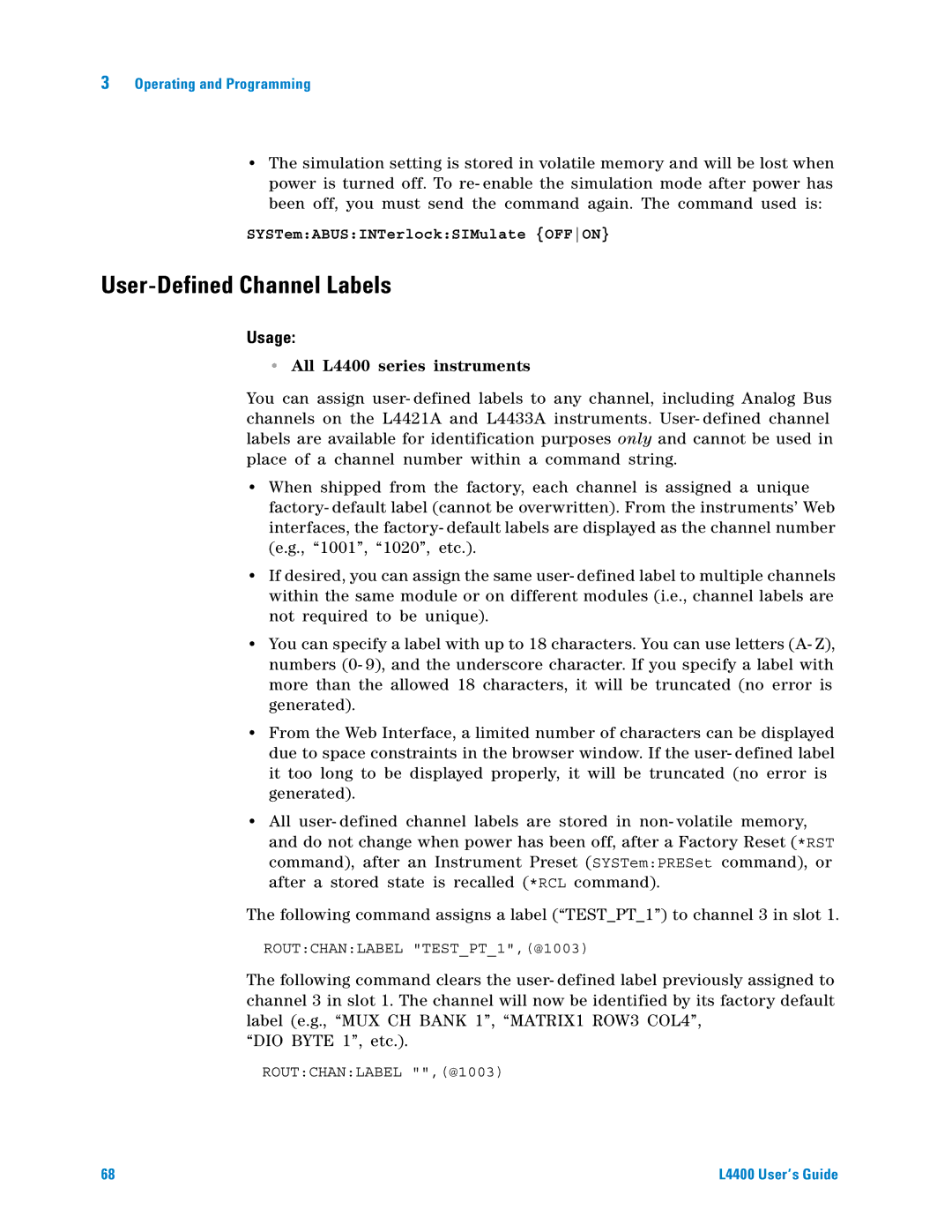 Agilent Technologies manual User-Defined Channel Labels, All L4400 series instruments 