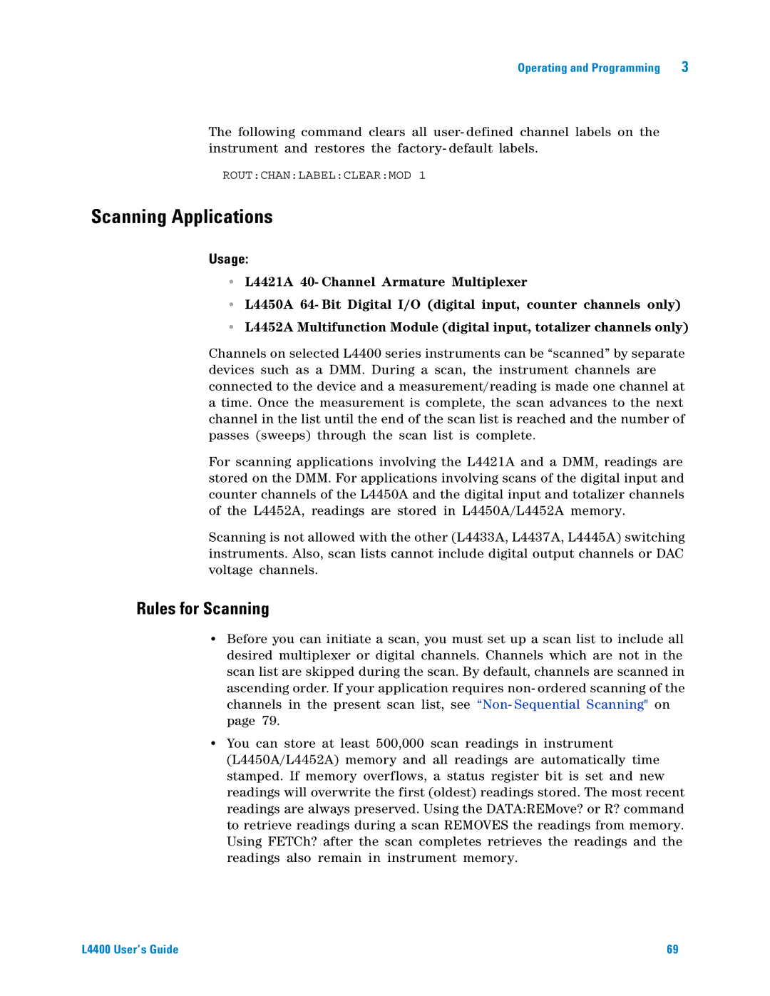 Agilent Technologies L4400 manual Scanning Applications, Rules for Scanning 