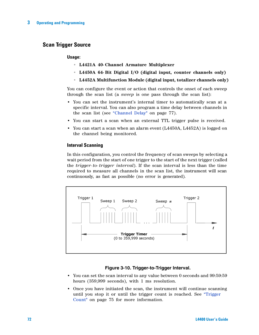 Agilent Technologies L4400 manual Scan Trigger Source, Interval Scanning 