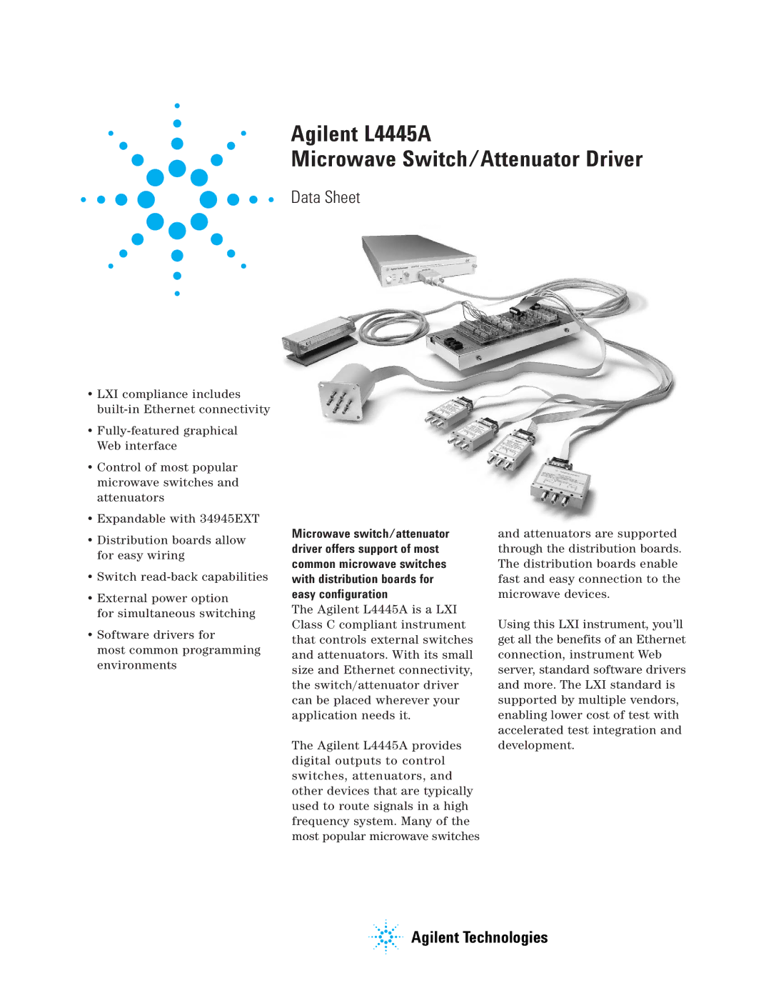 Agilent Technologies manual Agilent L4445A Microwave Switch/Attenuator Driver 