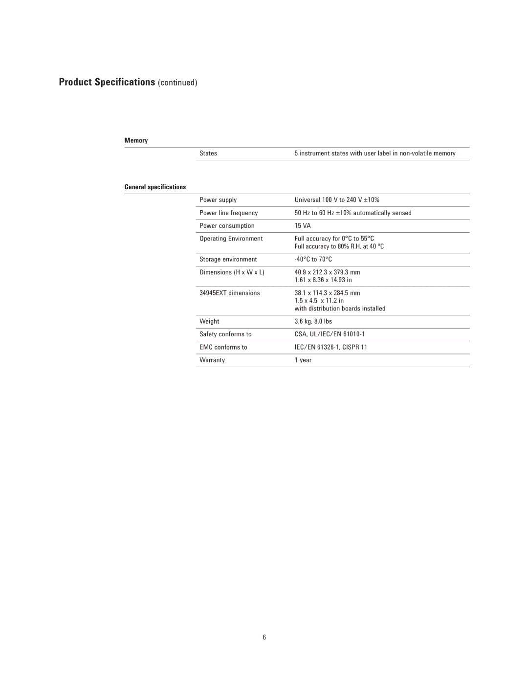 Agilent Technologies L4445A manual Memory, General specifications 