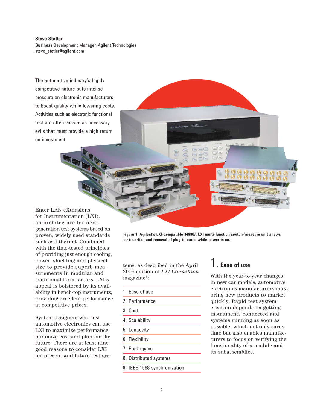 Agilent Technologies LXI manual Ease of use, Steve Stetler 