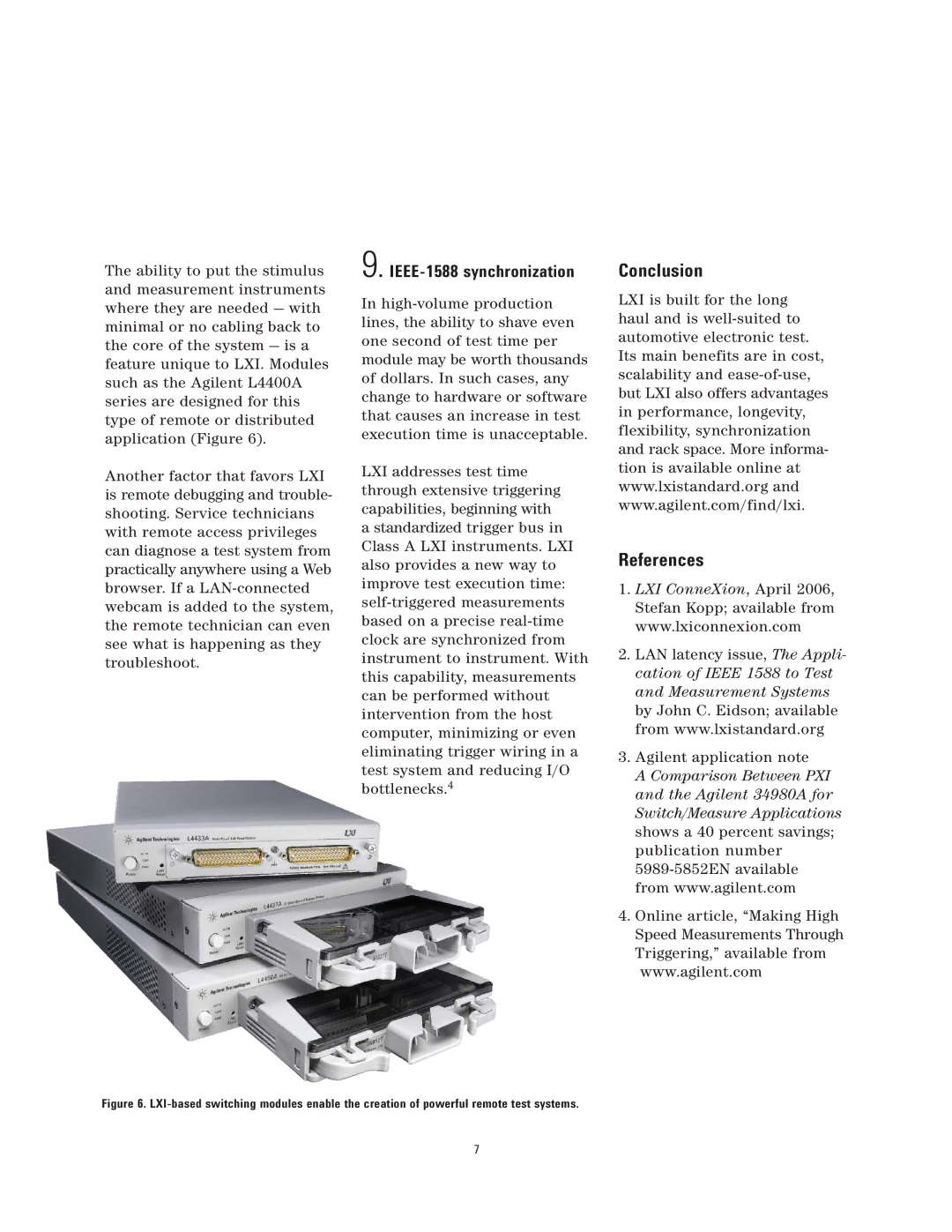 Agilent Technologies LXI manual Conclusion References, IEEE-1588 synchronization 