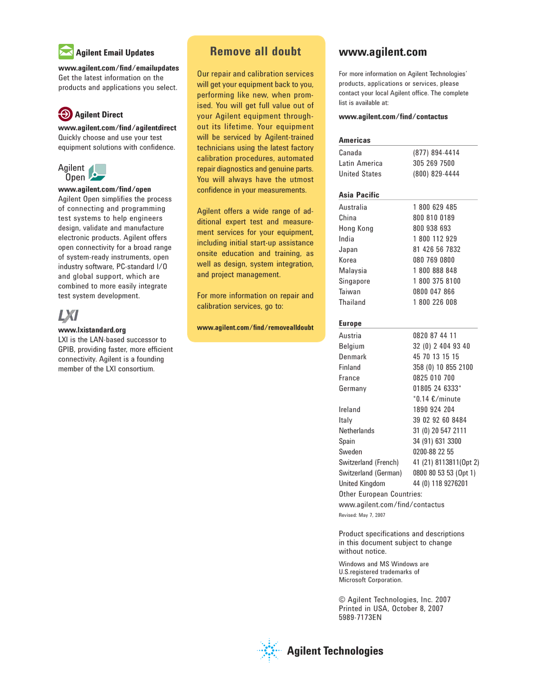 Agilent Technologies LXI manual Remove all doubt 