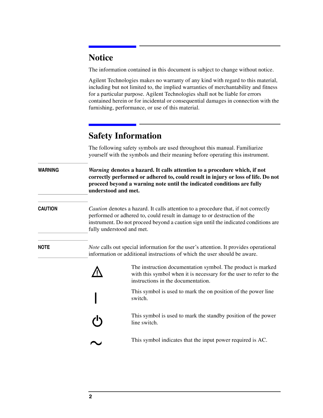 Agilent Technologies Model  A.08.xx manual Safety Information 