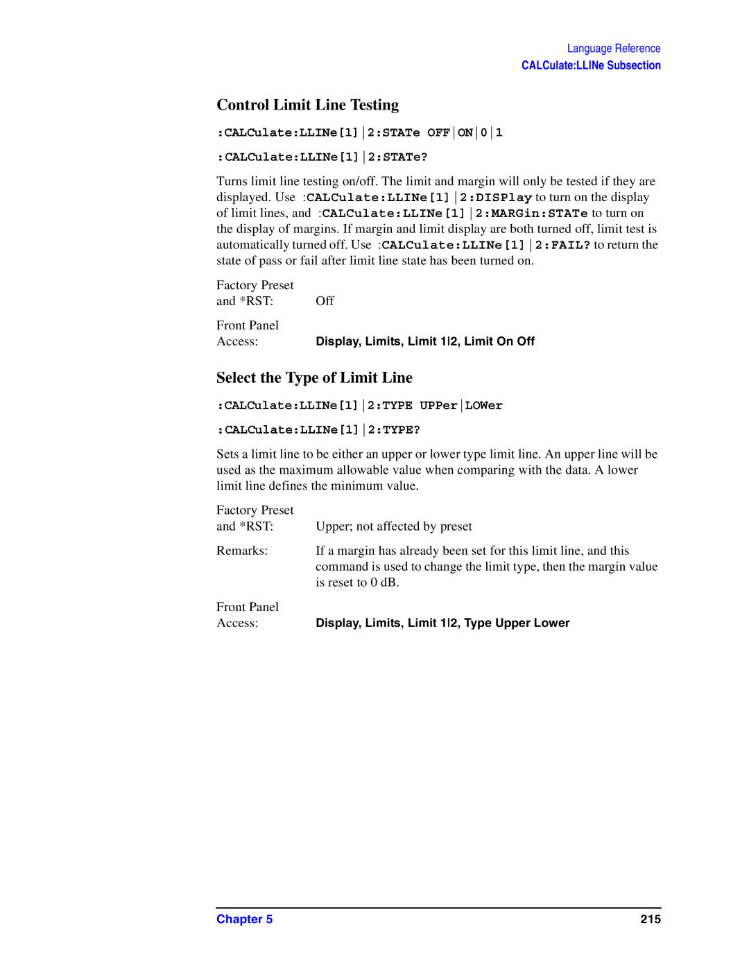 Agilent Technologies Model  A.08.xx manual Control Limit Line Testing, Select the Type of Limit Line 